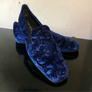 Stewart Weitzman brocade blue velvet loafers
